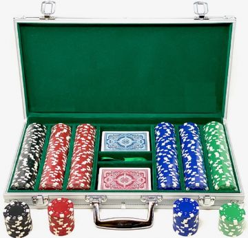 Kem Poker Chip Set: 300 11.5 Gram Dice Chips, Red and Blue Kem Arrow Decks in Aluminum Case
